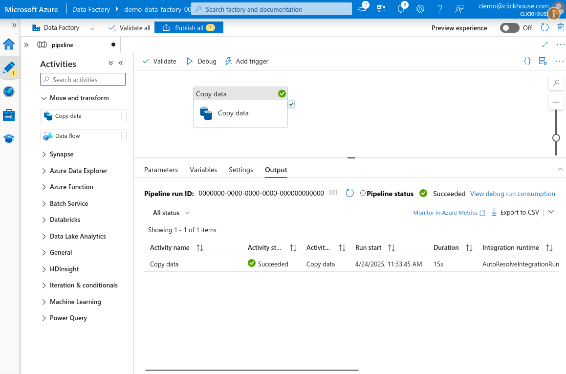 Успех отладки Копирования Данных