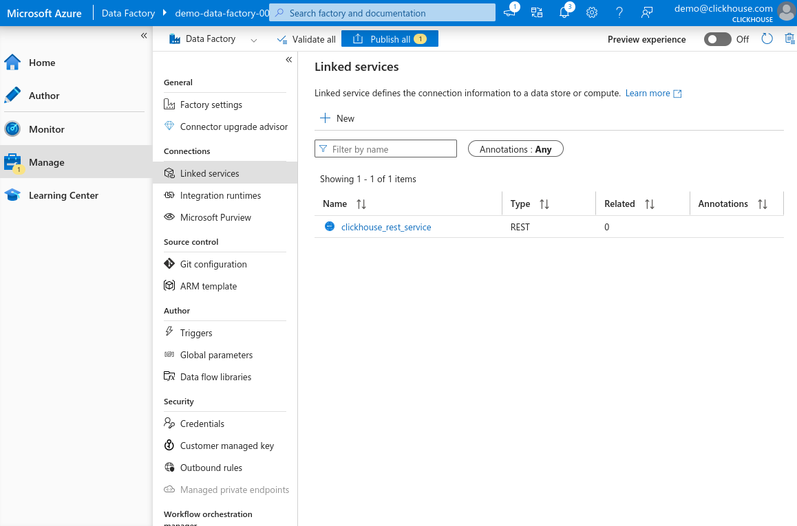 Список связанных сервисов