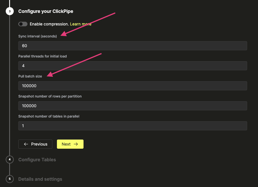 Создать параметры синхронизации