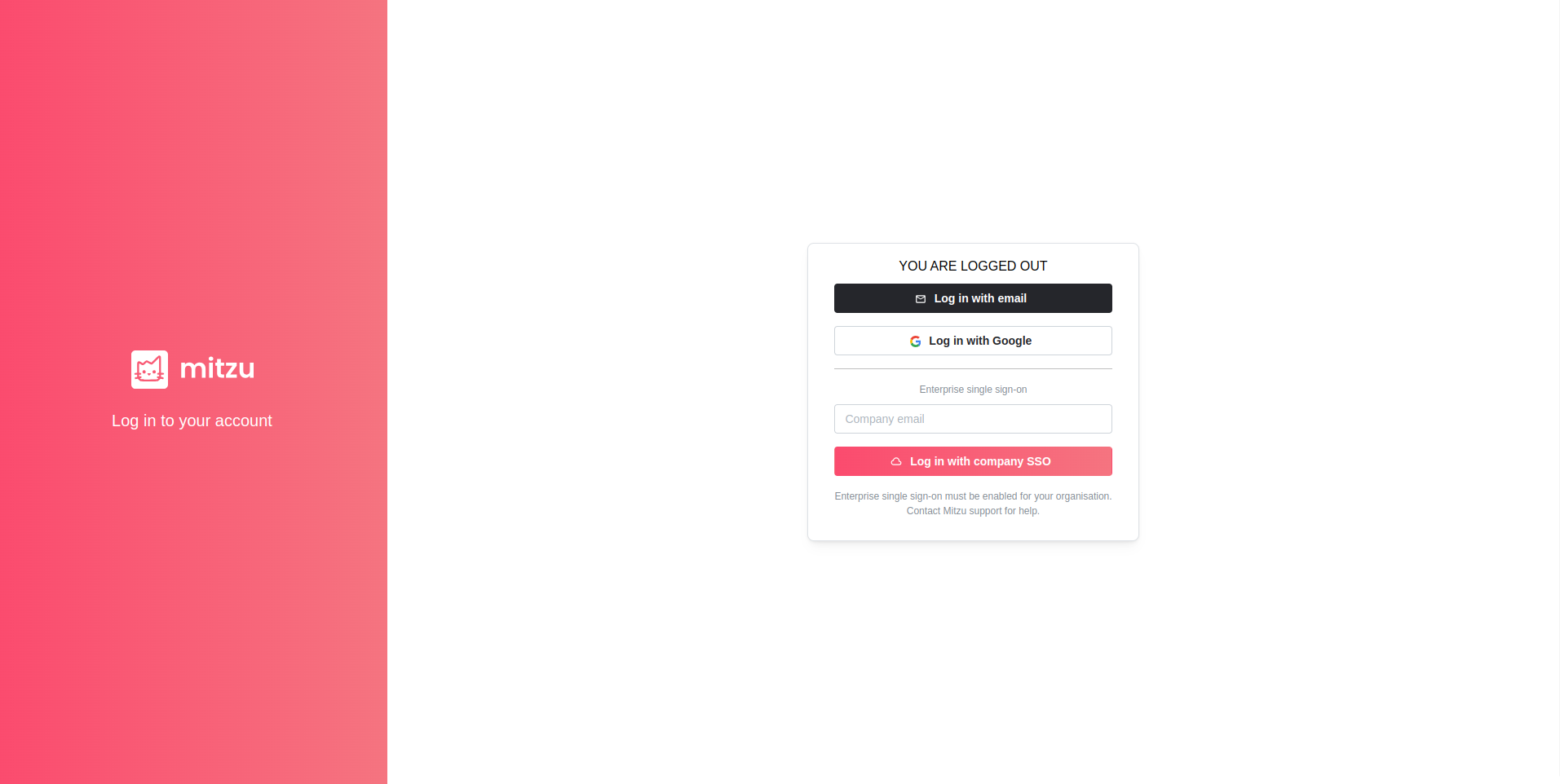 Mitzu sign-in page with email and password fields